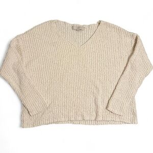 Women’s Loft Light Cream White 
Casual Long Sleeve V Neck Sweater